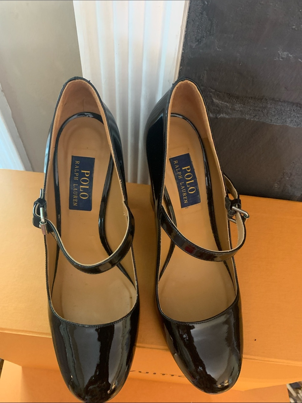 Polo by Ralph Lauren Black Patent Mary Jane Pumps with Strap